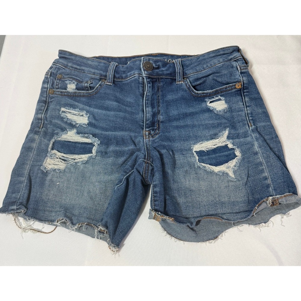 American Eagle Shorts Size 8 Distressed Midi Cut Off Stretch Festival Edgy Indie